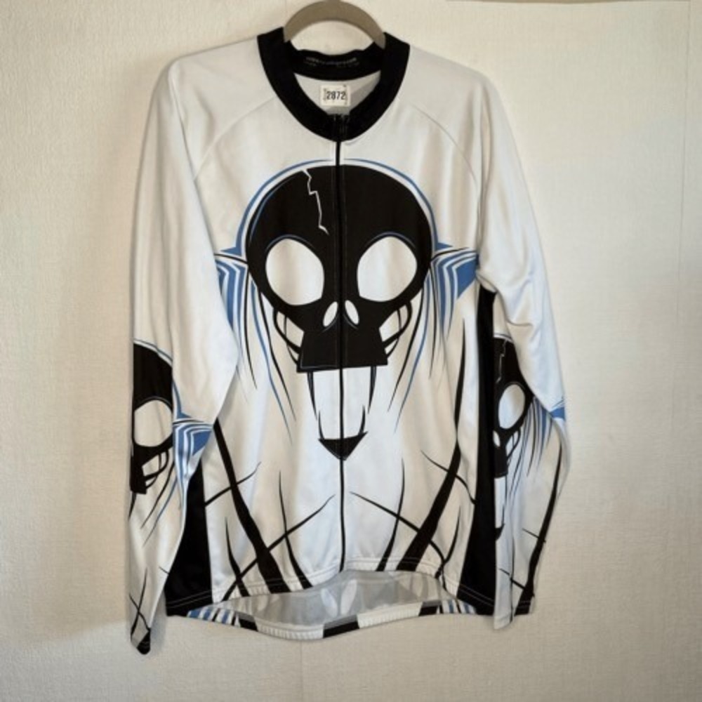 ScudoPro Brushed White/Black Killer Head Zip Long Slv. Cycling Jersey Men 2X USA